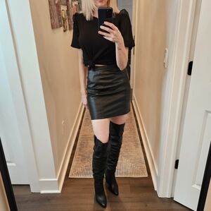 Cuir Vintage Classique Black Leather Mini Skirt - SIZE "3-4"